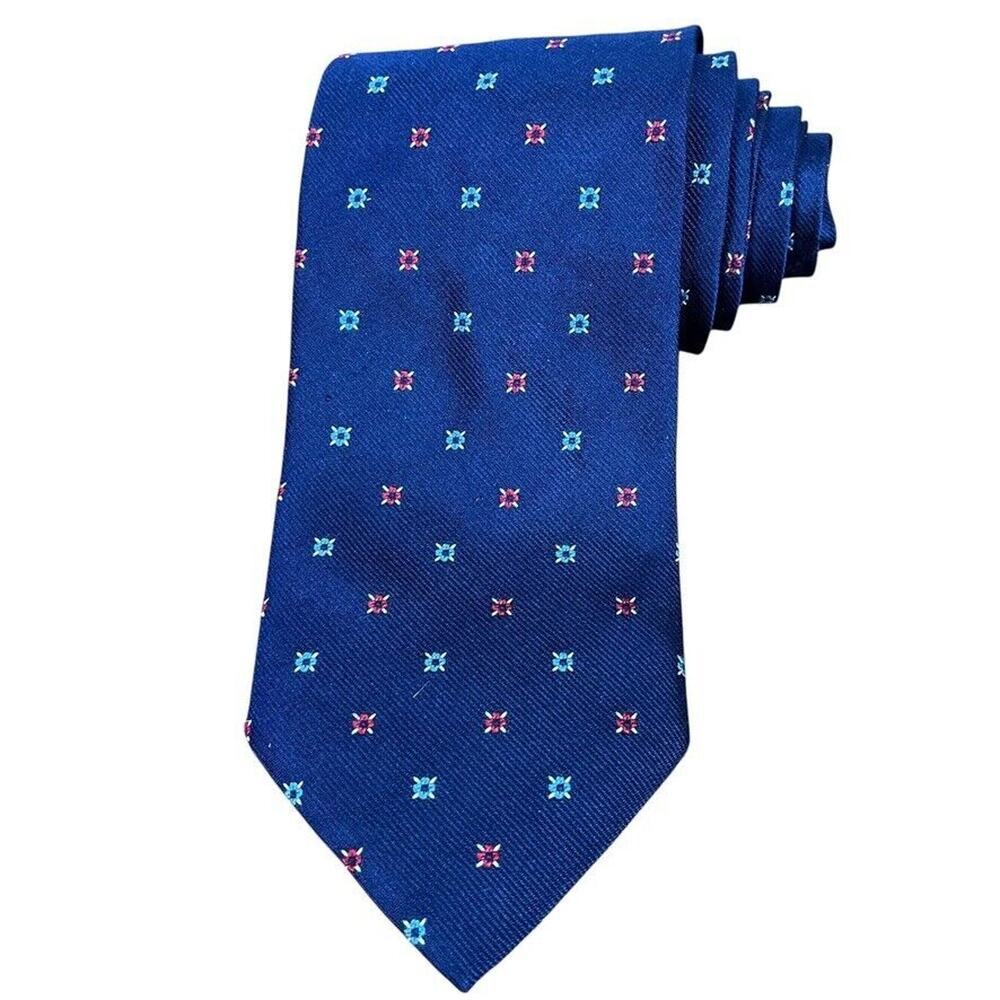 Brooks Brothers Makers USA Made Silk Navy Blue Neck Tie Necktie Floral 3.5"